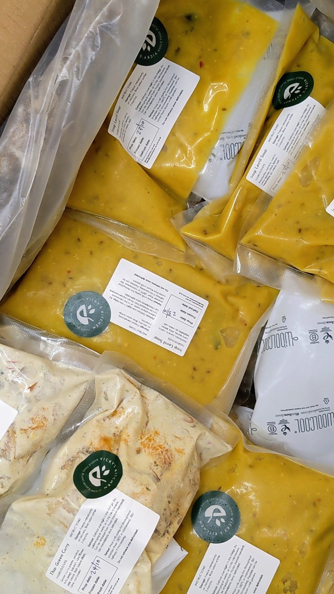 A box filled with my homemade chilled meals, packed securely and ready to post from Norwich to London.