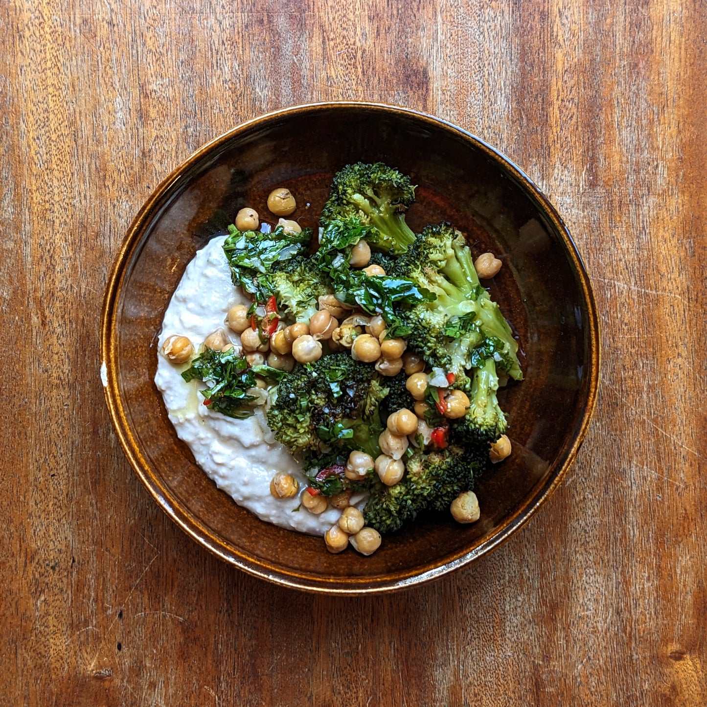 Broccoli with White Bean Puree and Crispy Chickpeas