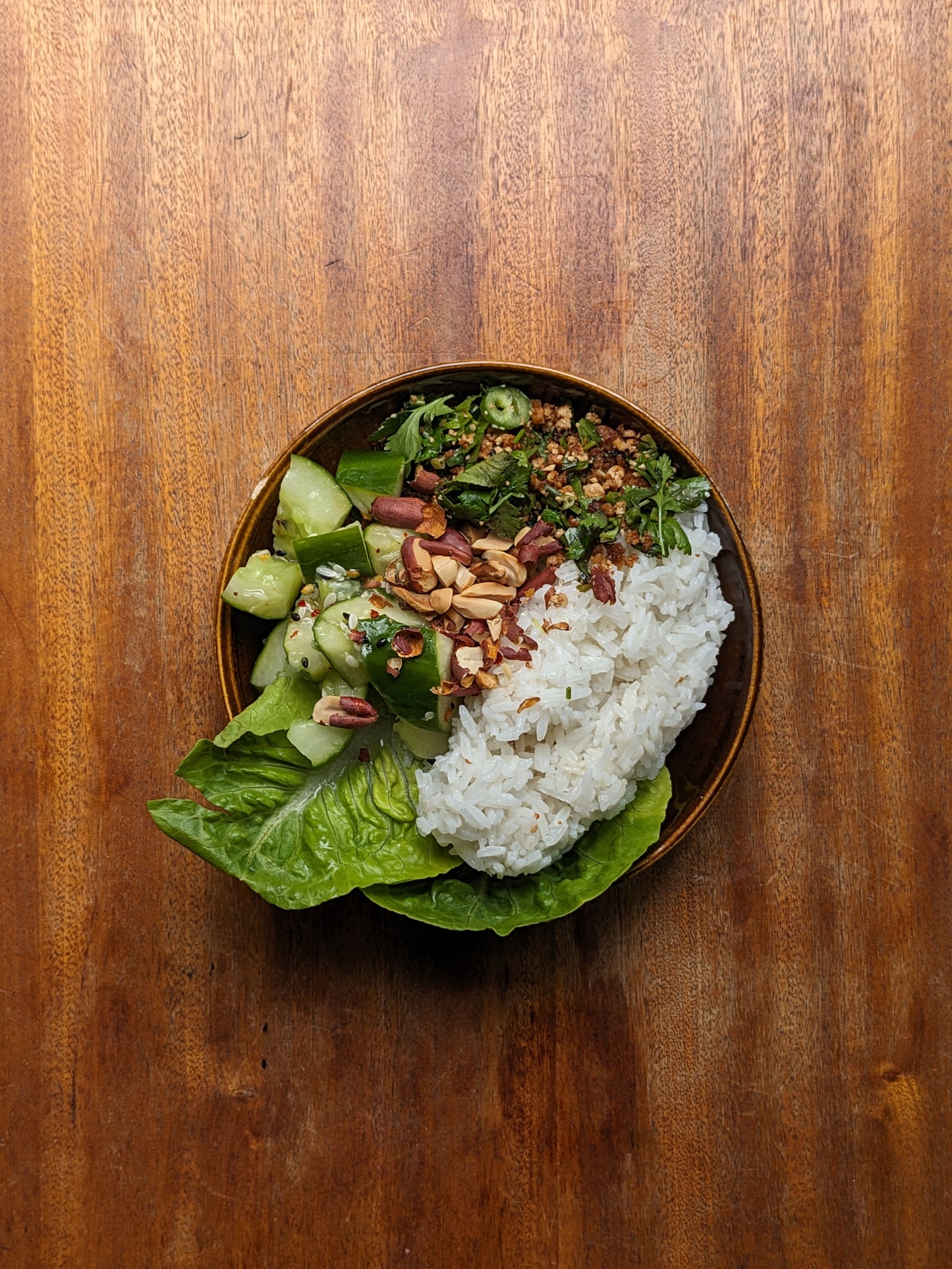 Thai Larb with Jasmine Rice and Smacked Cucumber