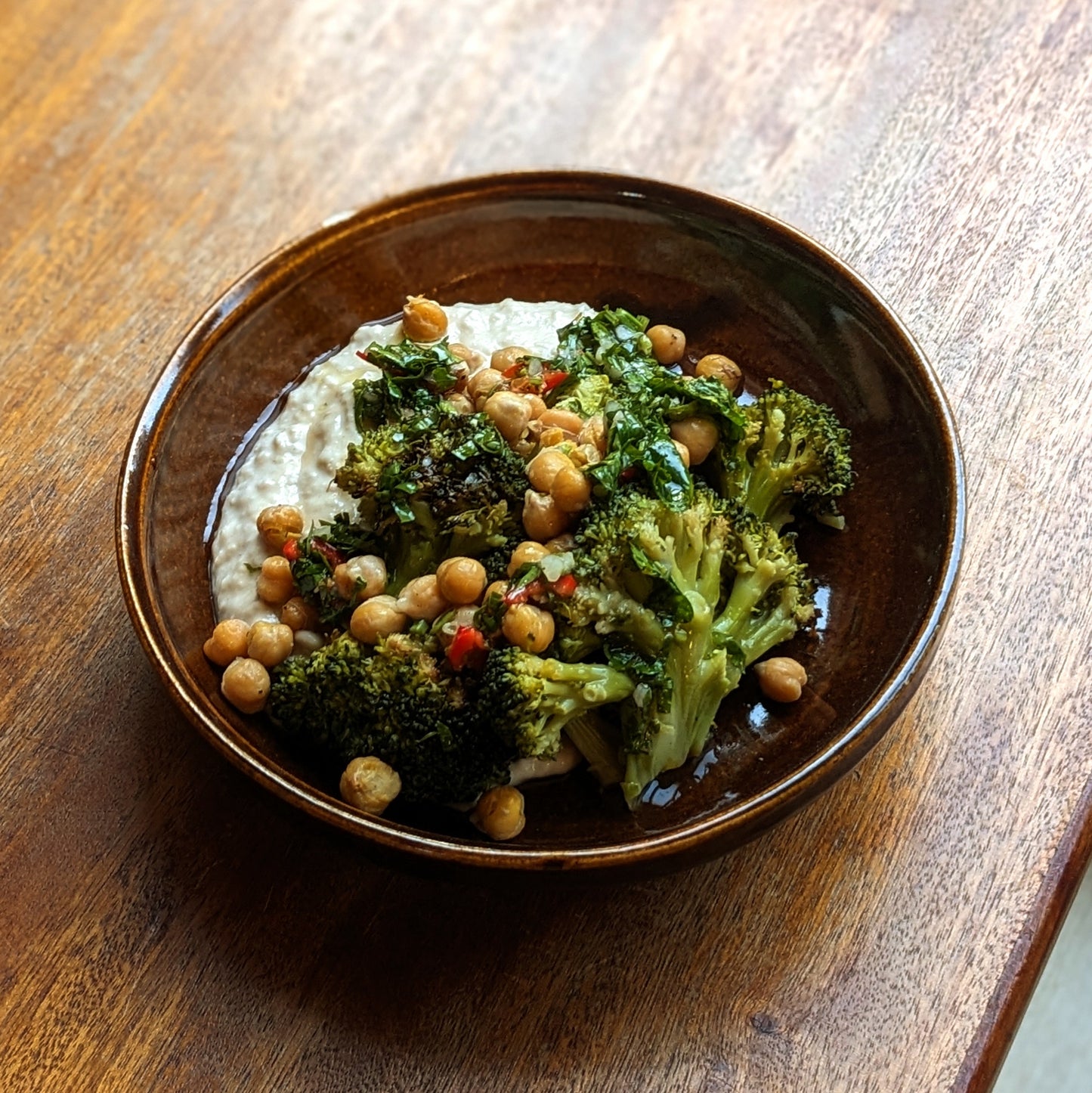 Broccoli with White Bean Puree and Crispy Chickpeas