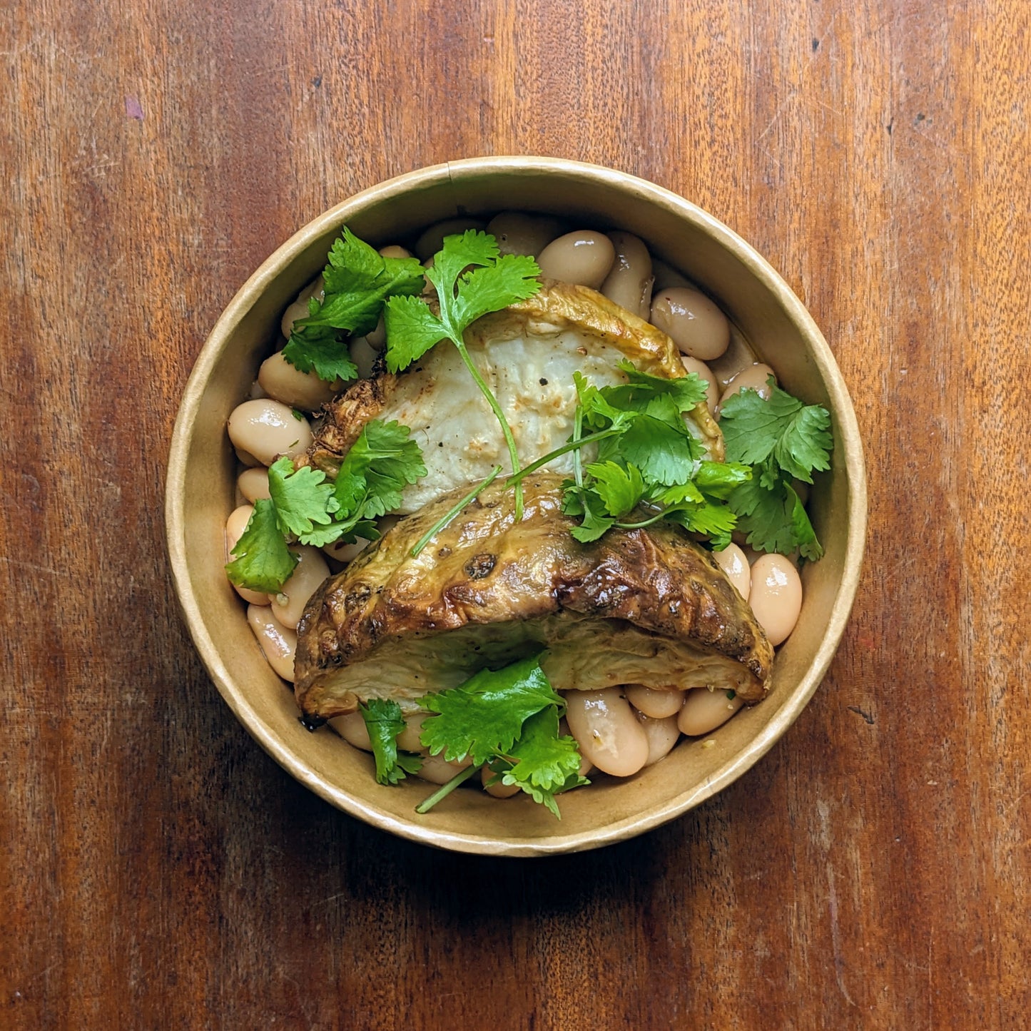 Roast Celeriac with Green Olive Salsa and White Beans